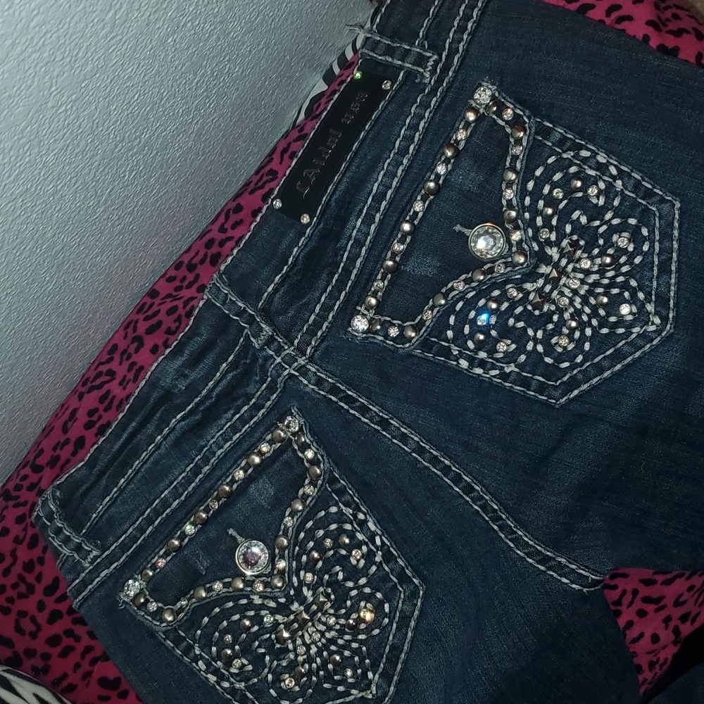 L.A. Idol 2000s Bedazzled Jeans fleur de lis design